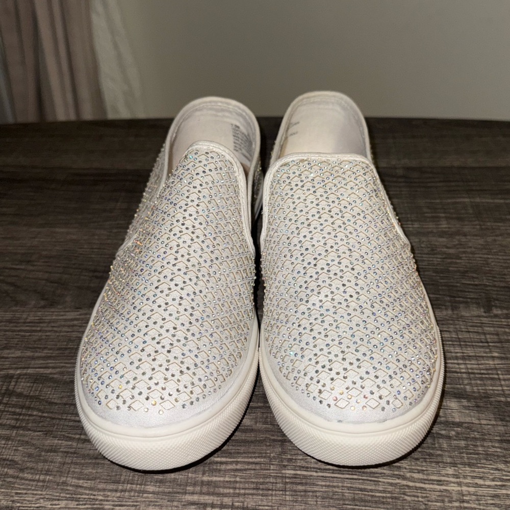 Material Girl White Slip-On Sneakers with Perforated Design